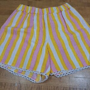New Sunshine Tienda Coco Shorts Wom Sz XS Striped Lace Trim Beach Boho Cotton